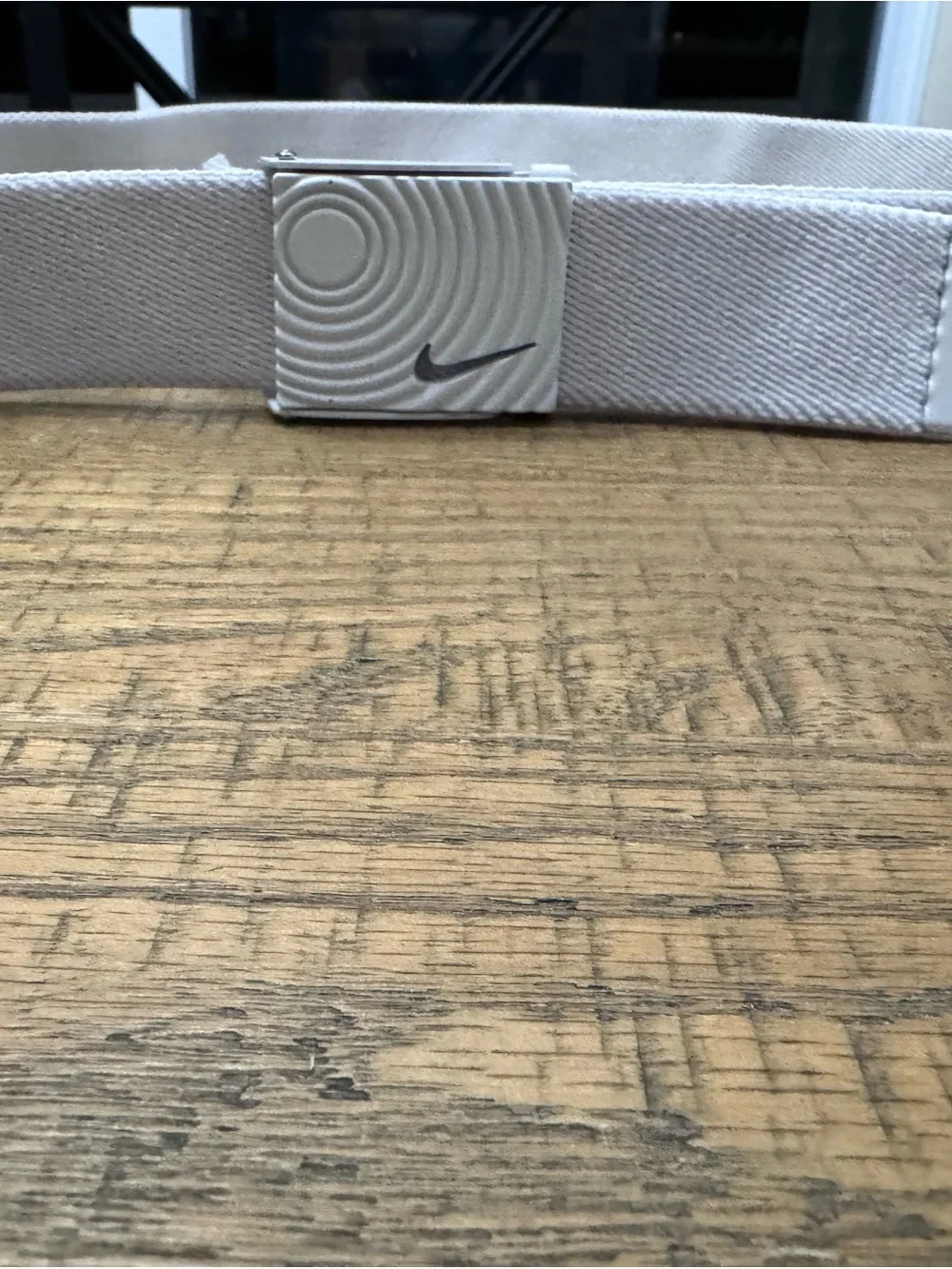 Nike White Webbing Belt with Silver-Tone Buckle and Swoosh